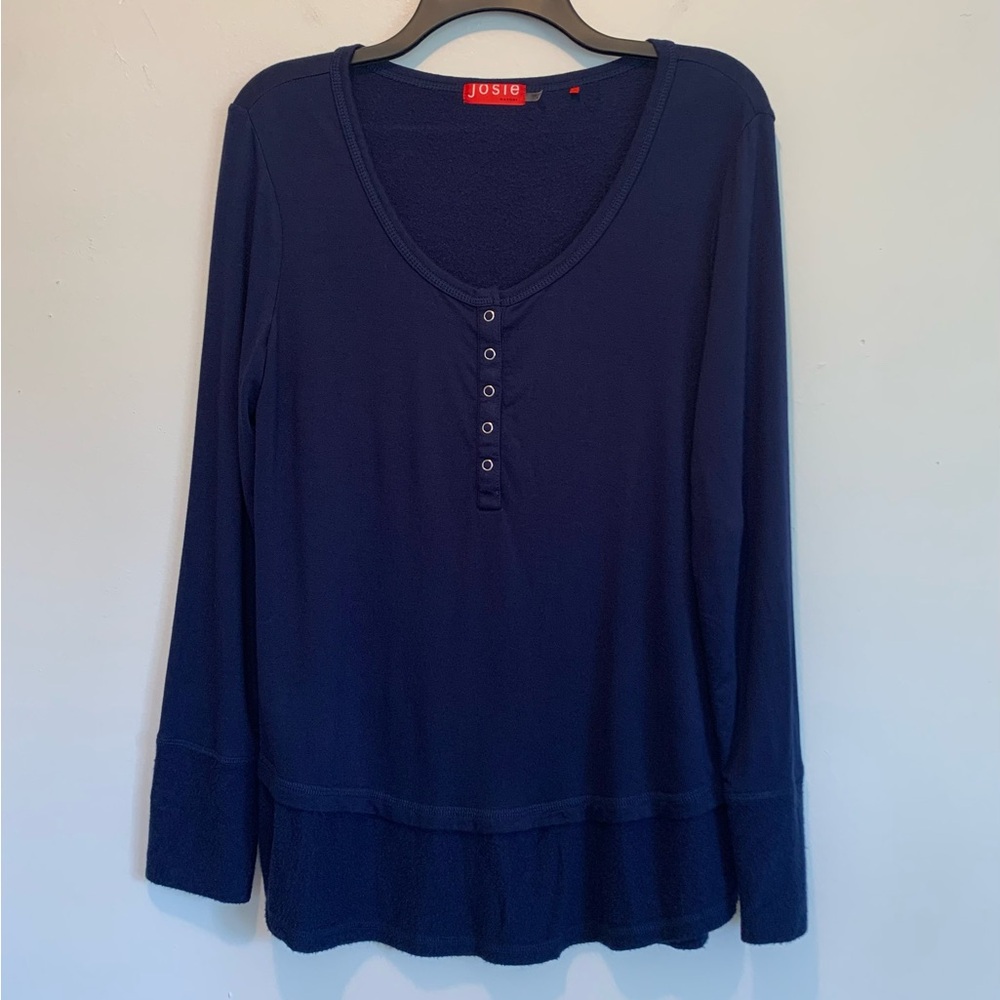 Josie by Natori Fireside Soft Henley Top Blue Oversized Medium